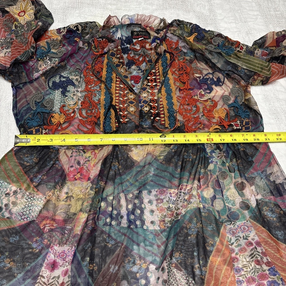 Johnny Was Biya Illyana Mesh Blouse Embroidered Size L Womens - Picture 10 of 15
